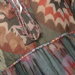 Pre Owned Chloe Green Rosace Patchwork Print Silk Sheer Blouse S