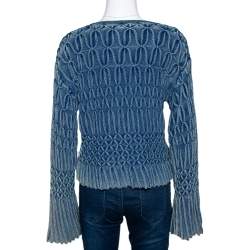 Pre Owned Chloe Blue Medium Washed & Smocked Cable Knit Sweater XS