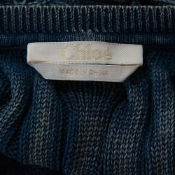Pre Owned Chloe Blue Medium Washed & Smocked Cable Knit Sweater XS