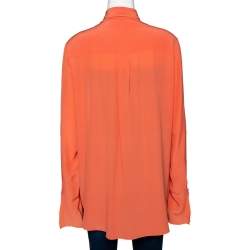 Pre Owned Chloe Orange Silk Crepe Bow Tie Front Blouse XL