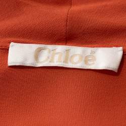 Pre Owned Chloe Orange Silk Crepe Bow Tie Front Blouse XL