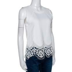 Pre Owned Chloe White Cotton Lace Trim Sleeveless Top S