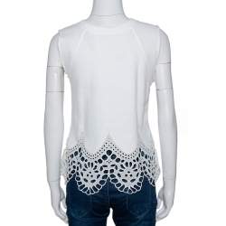 Pre Owned Chloe White Cotton Lace Trim Sleeveless Top S