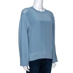 Pre Owned Chloe Powder Blue Purl Knit Wool and Silk Sweatshirt L