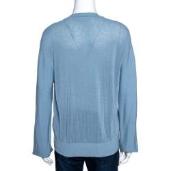Pre Owned Chloe Powder Blue Purl Knit Wool and Silk Sweatshirt L