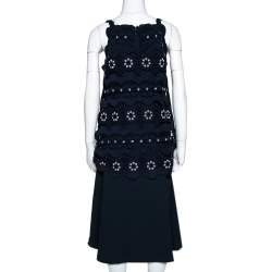 Chloe Navy Blue Cutout Lace Overlay Sleeveless Dress S