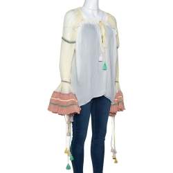 Pre Owned Chloe Cream Silk Crepeon Tasseled Blouse S