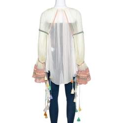 Pre Owned Chloe Cream Silk Crepeon Tasseled Blouse S