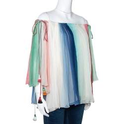 Chloe Multicolor Striped Silk Crepon Off Shoulder Blouse M