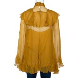 Pre Owned Chloe Mustard Yellow Silk Crepon Ruffled Godet Blouse S 