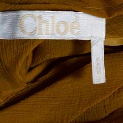 Pre Owned Chloe Mustard Yellow Silk Crepon Ruffled Godet Blouse S 
