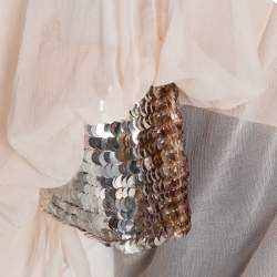 Pre Owned Chloe Light Powder Pink Sheer Silk Sequined Cuff Cocktail Blouse S