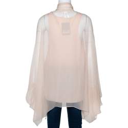 Pre Owned Chloe Light Powder Pink Sheer Silk Sequined Cuff Cocktail Blouse S