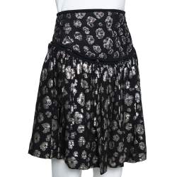 Pre Owned Chloe Black & Gold Metallic Silk Jacquard Pleated Short Skirt M