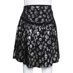 Pre Owned Chloe Black & Gold Metallic Silk Jacquard Pleated Short Skirt M