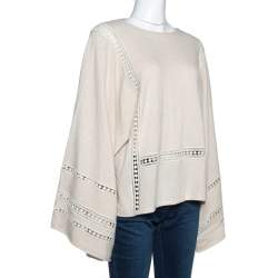 Pre Owned Chloé Beige Cashmere Wool Guipure Detailed Oversized Sweater S