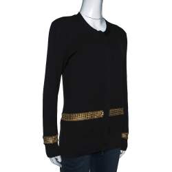 Pre Owned Chloe Black Cotton Silk Knit Metal Trim Zip Front Cardigan M