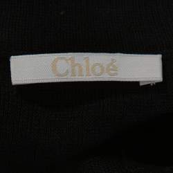 Pre Owned Chloe Black Cotton Silk Knit Metal Trim Zip Front Cardigan M