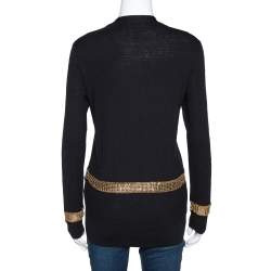 Pre Owned Chloe Black Cotton Silk Knit Metal Trim Zip Front Cardigan M