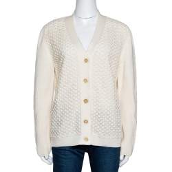 Chloé Natural Cream Wool Lace Overlay Button Front Cardigan L