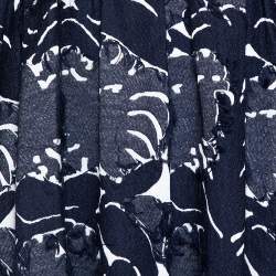 Pre Owned Chloe Navy & White Fringed Jacquard Lace Trim Shift Dress L