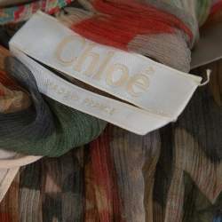 Pre Owned Chloe Green Rosace Patchwork Print Silk Crepon Ruffled Dress S