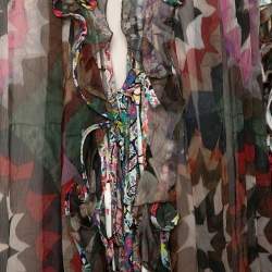 Pre Owned Chloe Green Rosace Patchwork Print Silk Crepon Ruffled Dress S