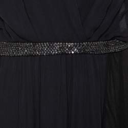 Pre Owned فستان سهرة كلوي بلا أكمام ظهر شفاف مزخرف حرير أسود مقاس وسط (ميديوم)