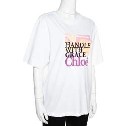 مملوكة مسبقًا Chloe White Cotton Handle With Grace Print T-Shirt S