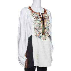 Pre Owned Chloe Off White Jacquard Embroidered & Embellished Tunic M