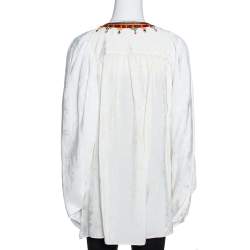 Pre Owned Chloe Off White Jacquard Embroidered & Embellished Tunic M