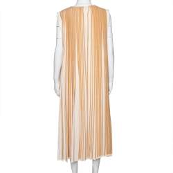 Pre Owned  Chloé Cream Striped & Pleated Silk Sleeveless Flared Dress S
