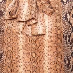 Pre Owned بلوزة كلوي رباط رقبة حرير مطبوع نقشة رقعات الثعبان بني مقاس وسط (ميديوم)