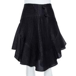 Pre Owned Chloe Black Lurex Seersucker Silk Ruffle Detail Skirt M