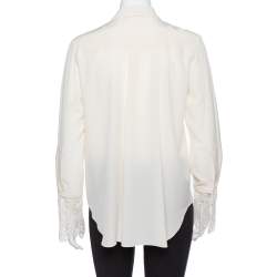 مملوكة مسبقًا قميص كلوي مزين حافة دانتيل و كريب حرير كريمي مقاس صغير (سمول)