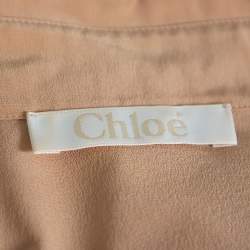 Pre Owned Chloe Brown Silk Lace Trim Button Front Blouse M