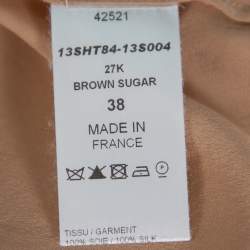 Pre Owned Chloe Brown Silk Lace Trim Button Front Blouse M