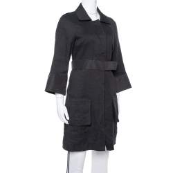 Chloe Black Linen Satin Detail Knee Length Coat M