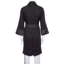 Pre Owned Chloe Black Linen Satin Detail Knee Length Coat M
