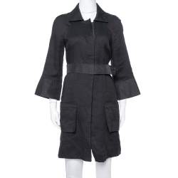 Chloe Black Linen Satin Detail Knee Length Coat M