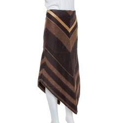 Pre Owned Chloe Brown Wool Asymmetric Hem Midi Skirt M
