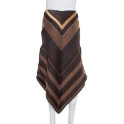 Pre Owned Chloe Brown Wool Asymmetric Hem Midi Skirt M