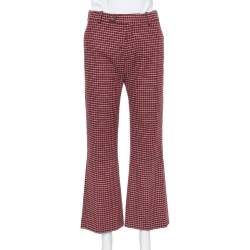 Pre Owned Chloe Red & Black Checked Wool Flared Trousers M