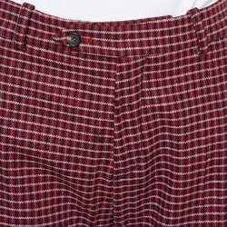 Pre Owned Chloe Red & Black Checked Wool Flared Trousers M