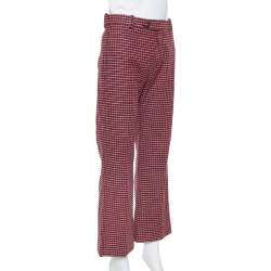Pre Owned Chloe Red & Black Checked Wool Flared Trousers M