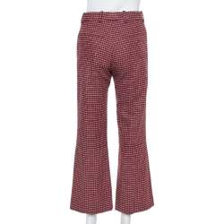 Pre Owned Chloe Red & Black Checked Wool Flared Trousers M
