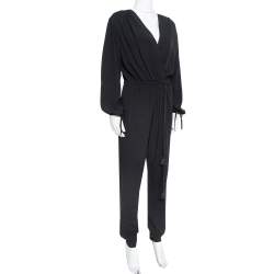 Pre Owned Chloe Black Crepe V Neck Tie Detail Jumpsuit S