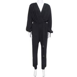 مملوكة مسبقًا Chloe Black Crepe V Neck Tie Detail Jumpsuit S