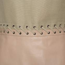 Pre Owned Chloe Beige Linen & Leather Long Sleeve Dress S