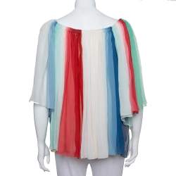 Pre Owned Chloe Multicolor Silk Crepe Tie Detail Paneled Overlay Off Shoulder Top S